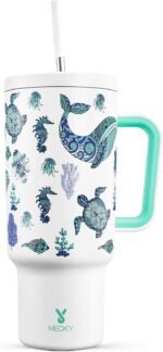 Meoky 40 oz Glow in the Dark Tumbler with Handle and Straw, Tumbler with Lid and Straw, Insulated Stainless Steel Travel Mug, 100% Leak-proof, Keeps Cold for 34 Hours (Sea Life) - Image 2