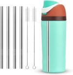 Metal Straw Replacement for Owala Kids Water Bottle 16 oz Accessories, With 2 Straw Cleaner, Reusable Stainless Steel Straws Compatible With Owala Water Bottle - 4pcs - Image 2