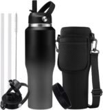 Metal Water Bottle fits-in Cup Holder 32oz, Stainless Steel Vacuum Flask with Straw & Pop-up Chug Lid, Leak Proof Wide Mouth Thermo Keep Cold-48h & Hot-24 for Women Men - Image 2