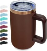 Metalya 20 oz Insulated Coffee Mug with Lid, Stainless Steel Coffee Tumbler Bulk, Double Wall Vacuum Travel Mug with Handle, Leakproof Powder Coated Coffee Cups for Hot and Cold Drinks (Brown,1 pack) - Image 2
