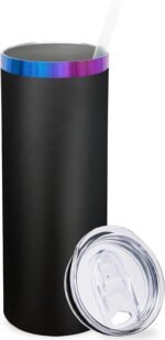 Metalya 20 oz Skinny Tumblers Bulk, Stainless Steel Insulated Tumbler with Lids and Straws, Slim Double Wall Powder Coated Travel Coffee Mugs, Reusable Cup for Hot and Cold Drinks (Black,1 pack) - Image 2