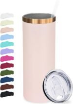 Metalya 20 oz Skinny Tumblers Bulk, Stainless Steel Insulated Tumbler with Lids and Straws, Slim Double Wall Powder Coated Travel Coffee Mugs, Reusable Cup for Hot and Cold Drinks (Pink,1 pack) - Image 2