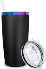 Metalya 20 oz Tumbler Stainless Steel Tumbler with Lid and Straw, Double Wall Vacuum Insulated Travel Coffee Mug for Laser Engrave, Powder Coated Cup for Hot and Cold Drinks (Black,1 pack) - Image 2