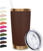Metalya 20 oz Tumbler Stainless Steel Tumbler with Lid and Straw, Double Wall Vacuum Insulated Travel Coffee Mug for Laser Engrave, Powder Coated Cup for Hot and Cold Drinks (Brown,1 pack) - Image 2