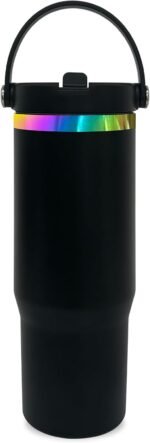 Metalya 30 oz Tumbler with Handle and Straw, Vacuum Insulated Tumblers with Flip Straw and Top Handle, Leakproof Powder Coated Tumbler, Stainless Steel Travel Mug for Coffee Water (Black) - Image 2
