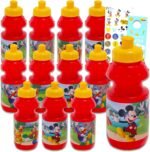 Mickey Mouse Kids Reusable Water Bottle Set - Disney 12 Piece Party Favor Bundle of 11oz Bottle with Pull Top Lid & Stickers | Bulk Mickey Sports Set - Image 2