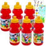 Mickey Mouse Reusable Water Bottles - Party Favor 6 Piece Bundle of 11oz Bottles with Pull Top Lids Plus Stickers for Kids | Bulk Mickey Sports Cups - Image 2