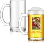 Mifoci 2 Pcs Beer Mugs for Sublimation Personalized Valentine's Day Present 16 oz Clear Sublimation Beer Mug Blanks Can Add Photo Text or Images on Gift for Boyfriend Husband Dad Men Wedding - Image 2