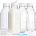 Milk Bottle with Dispenser Cap - 4 Pack 32 Oz Drinking Jars with Screw Lids, Airtight Heavy Duty Reusable Glass Bottles for Milk, Water, Juice, Honey, Jam - Dishwasher Safe - Image 2