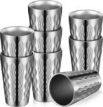 Mimorou 8 Pack 16oz Stainless Steel Cups Pint Cup Metal Double Layer Insulated Drinking Beer Water Tumbler Camping Reusable Stackable for Office Party Hot Cold Drink(Wave Pattern) - Image 2