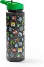 Minecraft Creeper 750ml Straw Water Bottle | Black with Green Lid | Flip-Top Hydration Bottle with TNT Graphic Print - Image 2