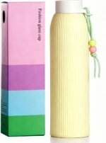 Mini Slim Glass Tumbler,Macaron Color Water Glasses,Water Bottle,Iced Coffee Cup & Smoothie Cup With Sleeve | for Travel, School | Blue | No Straw | Cute | Gifts for Women Men |11oz (yellow) - Image 2