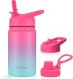 Mininoo Insulated Kids Water Bottle, 12 oz Stainless Steel Water Bottle Kids with Straw Lid and Chug Lid for Girls, Boys (Punch/Green) - Image 2