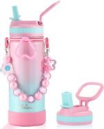 Mininoo Kids Water Bottle for School - 16 oz Stainless Steel Insulated Water Bottle with Ceramic-Lined, Leakproof Straw Lid & Beaded Handle for Girls & Boys - Image 2