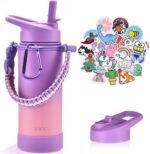 Mininoo Kids Water Bottle for School, 16oz Insulated Stainless Steel Water Bottle Kids with Straw Lid for Girls（Purple/Pink） - Image 2