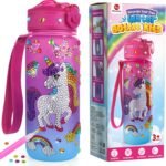 Mocoosy Unicorn & Mermaid Water Bottle with Waterproof Stickers- 27oz Leakproof Insulated Sport Bottle with Lids - Decorating Kit & Birthday Gift for Girls 4-12 (Pink) - Image 2