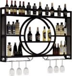 Modern Wine Storage Rack Wall Mounted With LED Light With Wine Glass Holder,Iron Bar Liquor Shelf,Floating Wall Wine Shelves,Bar Liquor Bottle Display Shelf For Kitchen Bar Decoration Gold/Black ( Col - Image 2