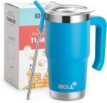Mollcity 16 oz Tumbler with Straw Stainless Steel Double Wall Vacuum Insulated Coffee Cup with Lid and Handle-Reusable Travel Mug for Women, Girls(Sky Blue) - Image 2