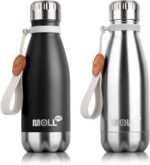 Mollcity 9 oz Water Bottle Stainless Steel Double Wall Vacuum Insulated Sports Water Bottle for Kids, Small Mini Cola Shape Water Bottle Leak Proof (Black-Silver) - Image 2