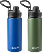 Mollcity Insulated Water Bottle 2 Pack-16 oz Stainless Steel Vacuum Sports Water Bottle Wide Mouth Flask with Leakproof Spout Lid (Navy-Grass Green) - Image 2