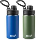 Mollcity Kids Insulated Water Bottle-12 oz Stainless Steel Sports Water Bottle Wide Mouth with Leakproof Spout Lid-Gift for Boy, 2 Pack (Navy-Grass Green) - Image 2