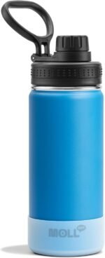 Mollcity Kids Insulated Water Bottle-16 oz Stainless Steel Vacuum Wide Mouth Sports Flask with Silicone Boot-Reusable Metal Leak Proof Travel Water Bottle for Girls Boys, BPA-Free(Sky Blue) - Image 2