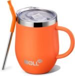 Mollcity Kids Tumbler with Handle 12 oz Insulated Cup with Leak Proof Lids and Straws-Reusable Stainless Steel Vacuum Tumbler with Silicone Pad, BPA Free (Orange) - Image 2