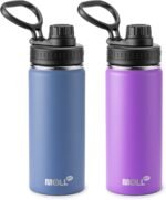 Mollcity Kids Water Bottle 2 Pack-16 oz Stainless Steel Double Wall Vacuum Insulated Wide Mouth Sports Water Bottle Flask with Leakproof Spout Lid (Royal Blue-Purple) - Image 2