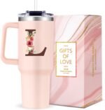 Monogrammed 40oz Tumbler with Handle for Women, Personalized Birthday Gifts for Women,Initial Cups for Woman Floral Letter L,Customized Gifts for Female Lady Gift for Mothers Day Christmas - Image 2