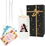 Monogrammed Glass Drinking Cup With Lid Straw Personalized Customized Post Cards Iced Coffee Tumbler 16oz Clear Mason Jar Beer Water Smoothie Cocktail Accessories Cool Cute Mug Meaningful Gift A - Image 2
