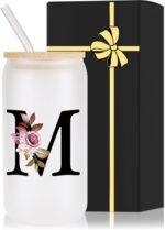Monogrammed Glass Drinking Cup With Lid Straw Women Wife Ideal from Husband Happy Birthday Wedding Romantic Best Cool Personalized Unique Special Cute Custom Valentines Christmas Xmas Present Gifts,M - Image 2