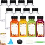 Moretoes 12pcs 8oz Plastic Juice Bottles with Caps, Clear Empty Reusable Water Bottles, Disposable Beverage Containers Bulk for Juicing Smoothies Turmeric Juice Milk and Other Beverages - Image 2