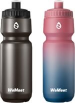 Mountain Bike Water Bottle 2-Pack, Sport Squeeze Bottle with Capacity Scale, LeakProof, BPA Free, for Cycling, Gym, Outdoors (Black & Red Blue, 24oz) - Image 2