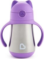 Munchkin Cool Cat Sippy Cup with Straw for Toddlers, Stainless Steel Straw Cup, 8 Ounce, Purple - Image 2