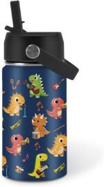 Music Dinosaur Water Bottle for Son, Stainless Steel Insulated Tumbler with Straw Lid and Handle, 12oz Reusable Leak-Proof Bottle for Sports - Image 2