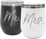 My Personal Memories 12 oz Mr and Mrs Insulated Wine Tumbler Set of 2 (Black, White) - Image 2
