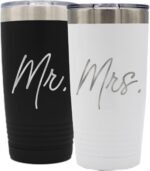 My Personal Memories Mr and Mrs Set of 2 Stainless Steel Powder Coated Double Wall Vacuum Insulated Travel Tumbler (Black Mr White Mrs 20 oz Set of 2) - Image 2