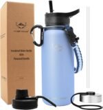 NATURE PIONEOR Insulated Water Bottles with Paracord Handle - 32 oz Vacuum Sports Wide Mouth Water Bottle with 3 Lids, Leak Proof Stainless Steel Keeps Hot and Cold - Image 2