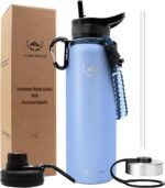 NATURE PIONEOR Insulated Water Bottles with Paracord Handle - 40 oz Vacuum Sports Wide Mouth Water Bottle with 3 Lids, Leak Proof Stainless Steel Keeps Hot and Cold - Image 2