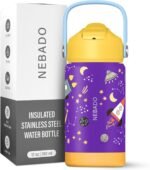 NEBADO Kids Stainless Steel Insulated Water Bottle with Straw 12oz - Leak Proof Toddler Thermos Cup for School, BPA Free with Handle & Non-Slip Silicone Base, Dishwasher Safe, Cosmic Purple - Image 2