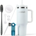 NEOCUPP - 40 oz Tumbler with Handle - Spill Proof Tumbler - Insulated Stainless Steel Design - Includes 3-in-1 Lid Brush, Straw Cleaner, Silicone Bottle Brush, & Boot - Porcelain White - Image 2
