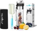 NEW AquaFrut Bottom Loading Fruit Infuser Water Bottle Complete Bundle Includes Bottle Brush, Insulating Sleeve & Infusion Recipe eBook. Leak Proof Sweat Proof BPA-Free (Black) - Image 2