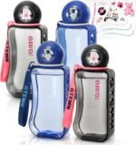 Nagpew 4 Pack Flat Water Bottle, 16 Oz Cute Slim Water Bottles with Leak-proof Lid, Stickers, BPA-Free Plastic Screw Top Flask for Children, Travel, Fitness, Rabbit, Space Pattern - Image 2