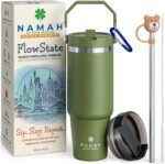 Namah® 30oz Spiritual Tumbler with Handle, Lid & Straw – Stainless Steel Insulated Travel Mug | Leak-Proof Double Wall Cup for Hot & Cold Drinks | Zen Gift for Yoga, Wellness (Forest Olive Green) - Image 2