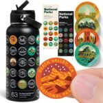 National Parks Water Bottle with Stickers Kit, Erikas Chesonis Collaboration, Adventure Flask with Straw, Waterproof Stickers for Water Bottle, Insulated Stainless Steel 32oz (Black) - Image 2