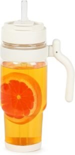 Nefeeko 32oz Glass Tumbler with Lid, Straw & Handle, Lead-Free Wide Mouth Drinking Cup for Iced Coffee, Smoothie, Water-Perfect for Office, Home, Driving & Gifts, Fits in Cup Holder (White) - Image 2