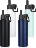 Neihepal 22 oz Insulated Water Bottles Bulk, Double Walled Vacuum Stainless Steel Water Bottle Multipack with Leak Proof Straw Lid for Men, Adults, Kids, Gym, Sports (Mix,4 Pack) - Image 2