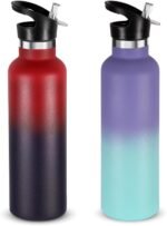 Neihepal 24oz Insulated Water Bottles Bulk 2 Pack,Stainless Steel Double Wall Sport Bottle with Straw Lid,Metal Reusable Thermoses Cup with Hand Cap for School,Cyclists,Hikers,Gift (Assorted,Set of 2) - Image 2