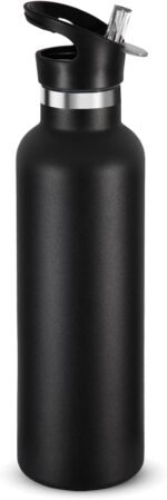 Neihepal Black Stainless Steel Water Bottles,24 Ounce Vacuum Insulated Double Wall Travel Bottle with Leak-Proof Straw Lid of Handle,Metal Reusable Standard Mouth Flask Thermoses for School,Hikers - Image 2