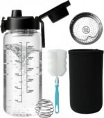 Neodaco 24 OZ Glass Shaker Bottle, Odorless Shaker Bottle with 304 Stainless Steel Ball and Removable Cleaning Brush for Fitness Protein Mixes - Image 2